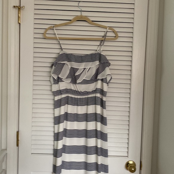 Cremieux Dress. Full Length. White/Blue Stripes. Fully lined. Large - Picture 3 of 13